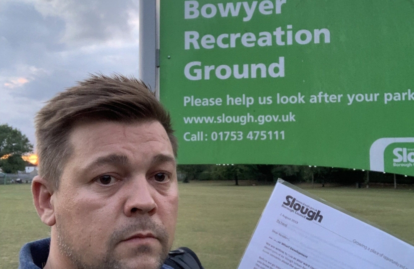 Lee Pettman with Letter at Bowyer Rec Slough