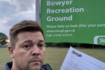 Lee Pettman with Letter at Bowyer Rec Slough